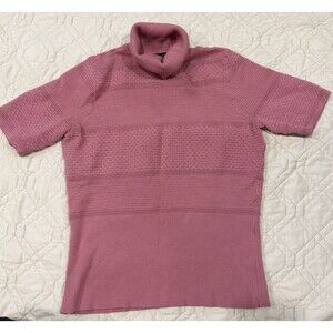 White House Black Market Women’s Short Sleeve turtleneck, Pink, Large